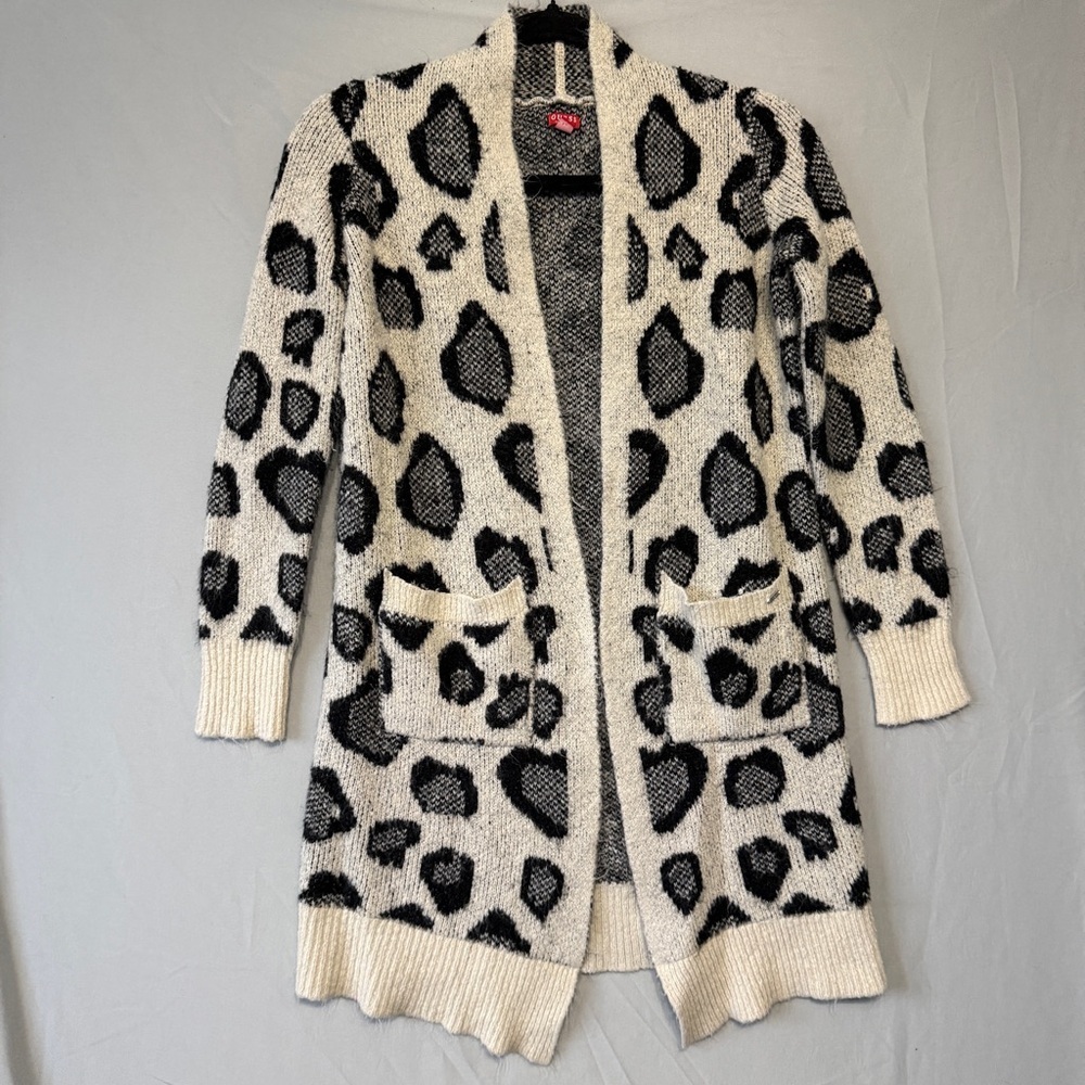 Guess Womens Animal Print Fuzzy Cardigan Size Small Thick Quiet Luxury Layers